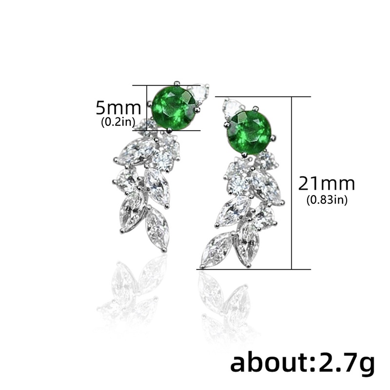 Anting Stud Bentuk Daun Hijau Cubic Zircon Untuk Wanita