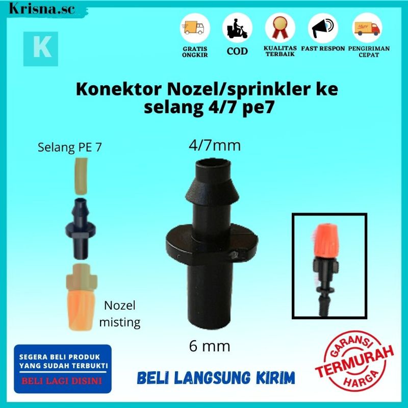 NOZEL LURUS UNTUK NOZZLE SPRAYER 6mm PLASTIK KE SELANG PE 7 ATAU SELANG 4/7