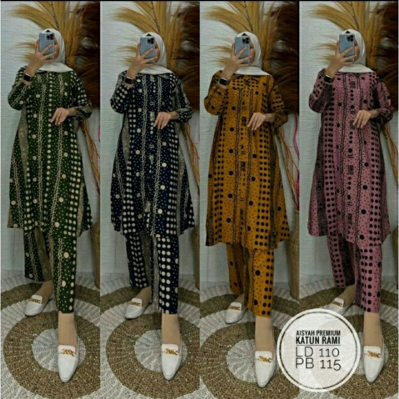 one set tunik kemeja long tunik katun rami