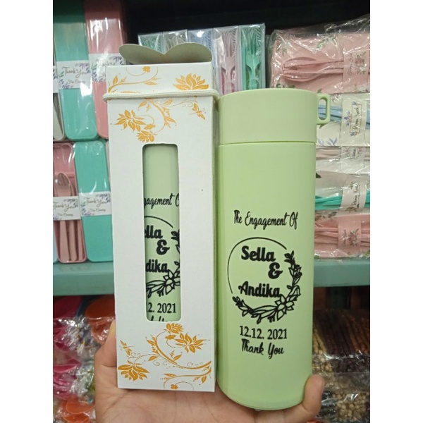 SOUVENIR BOTOL KACA WARNA/TUMBLER KAKTUS + BOX CUSTOM SABLON NAMA