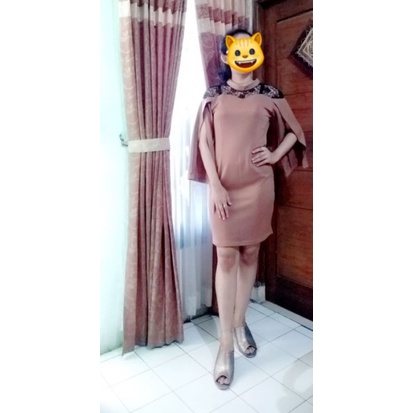 Mini Dress Y&F Roshanay Brukat Slit Hand Choco Sorabel Dress Cape Dress Baju Pesta