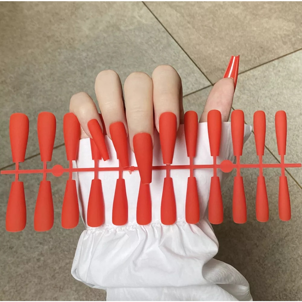 [ Solid Color Matte Super Long Coffin False Nail DIY Manicure Nail Art  for Girls ]