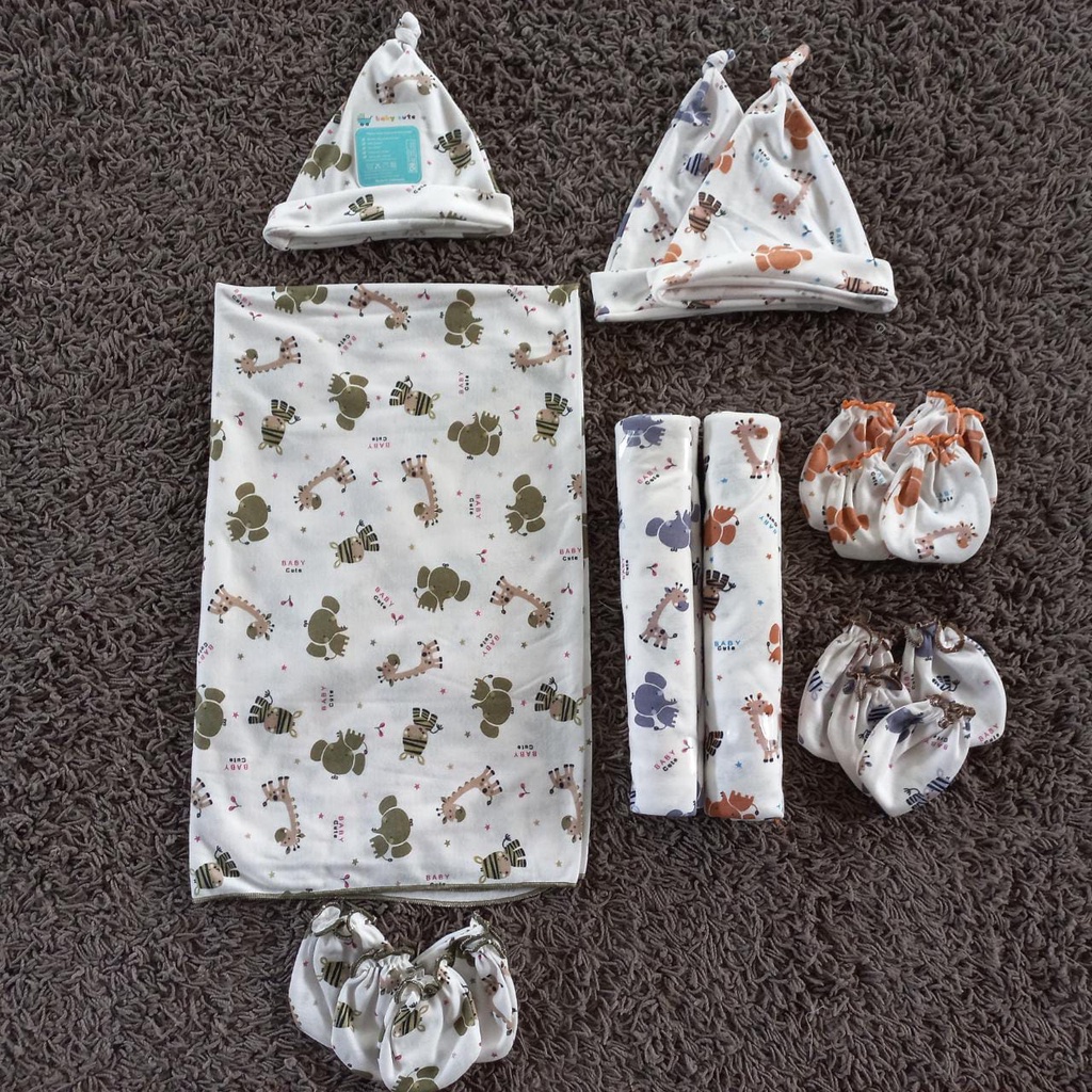 Paket set swaddle Motif selimut alas stroller alas tidur bayi bedong perlengkapan bayi Topi bayi Sarung tangan bayi Newborn SNI promo 9.9