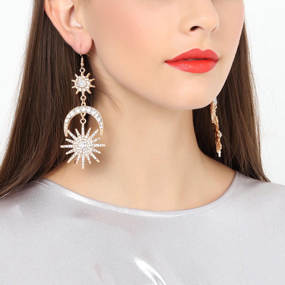 Hu Hu Hu Hu Hu Alat Bantu Pasang Kacamata♡ Anting Kait Gantung Statement Desain Bulanmatahari Hias Berlian Imitasi Gaya Mewahboho Berkilau Untuk Wanita