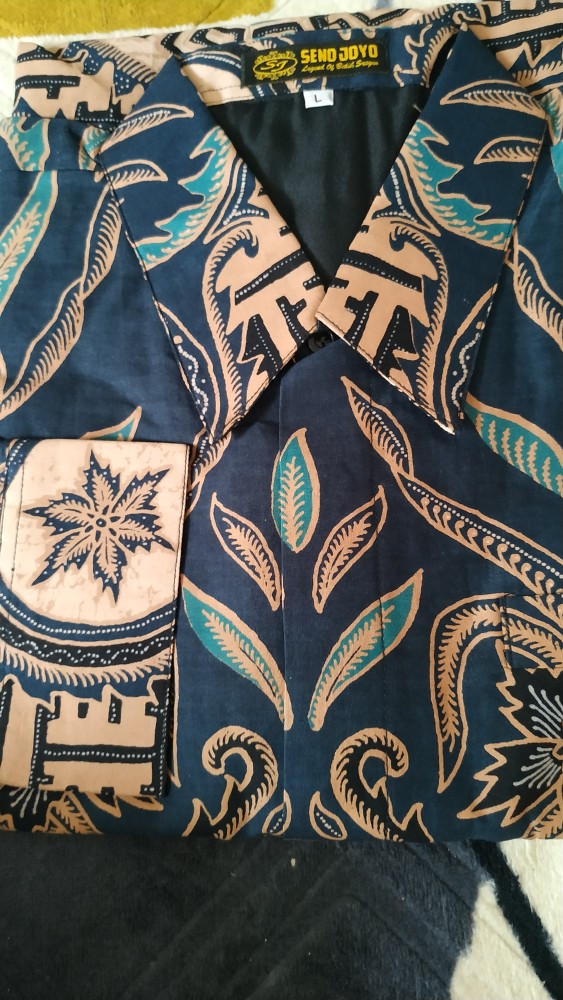 Kemeja Batik Pria Lengan Panjang Mahardika Navy Full Furing Baju Hem Atasan Premium Modern Katun