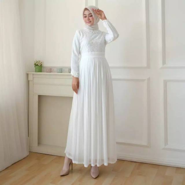 ALIYA DRESS WHITE SIZE M L XL ORIGINAL PICTURE DRESS PUTIH CANTIK