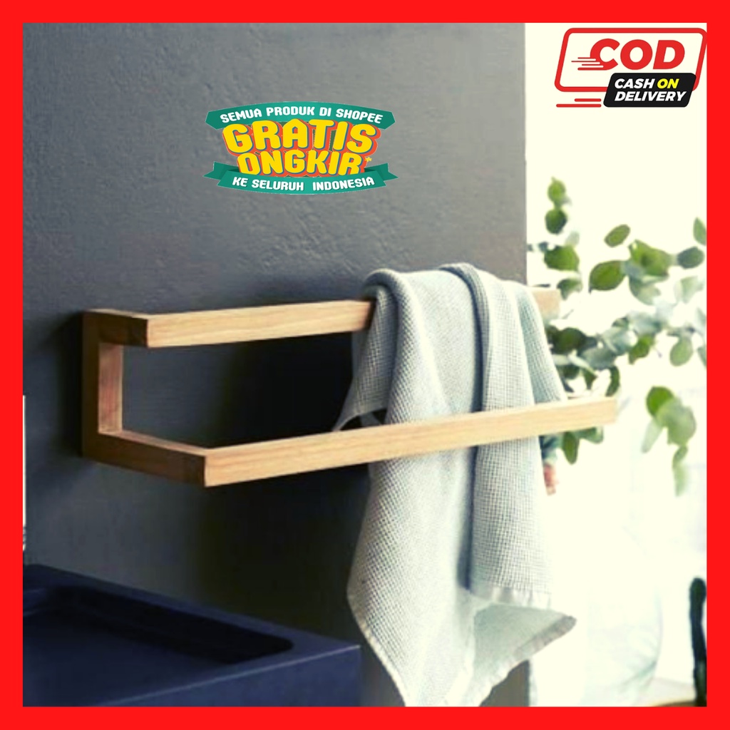 Gantungan Handuk Kayu Aesthetic / Gawangan Baju Tempel / Gantungan Baju Tempel Dinding