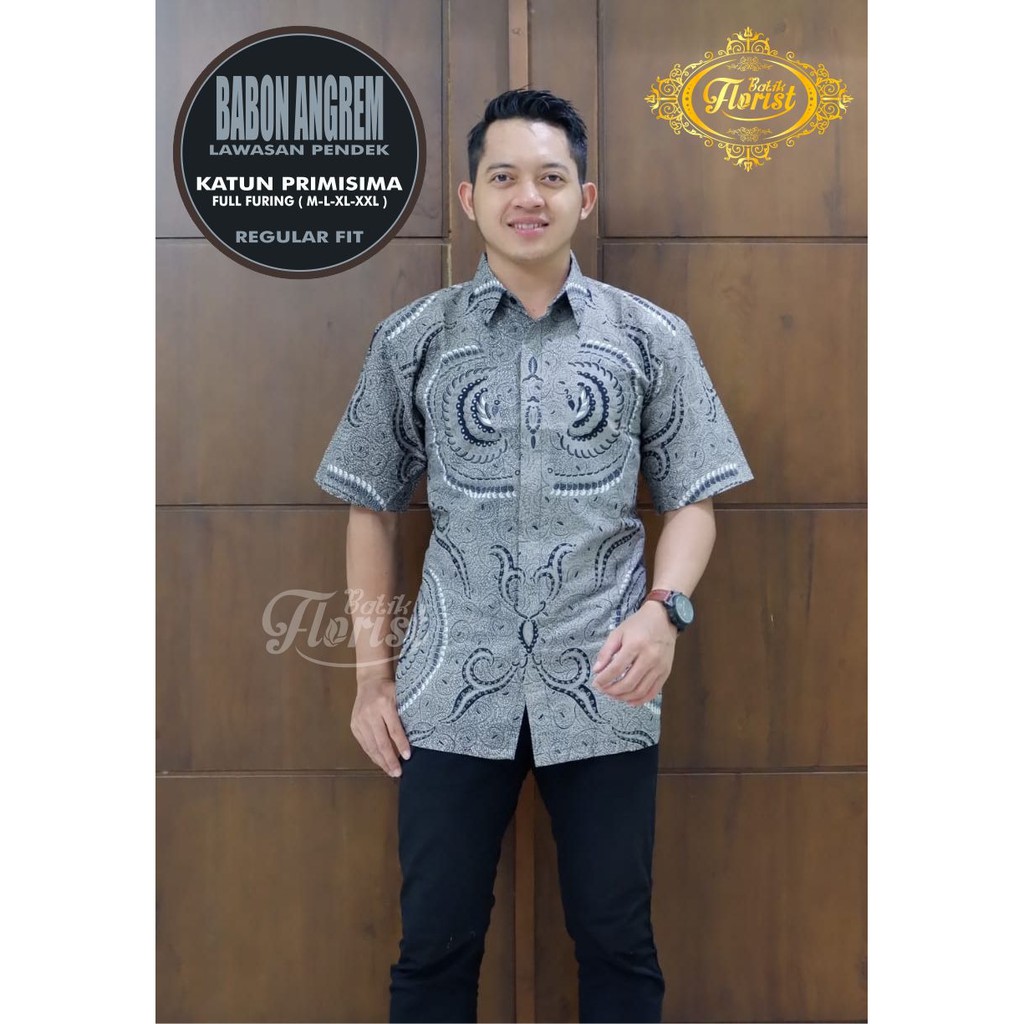 BABON ANGREM LAWASAN Kemeja Batik Pria Lengan Pendek Katun Halus FULL FURING Florist