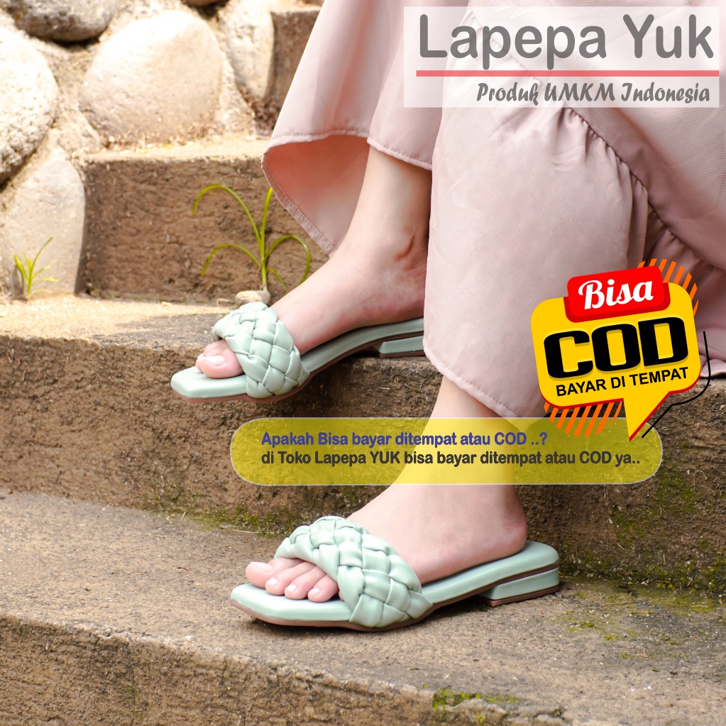 LAPEPA YUK - Sandal Wanita Teplek Selop ALEEA ALL COLOR Sendal Slop Cewek Flat Slip On Tidak Licin Anti Slide Karet Jelly Warna Black Hitam Brown Coksu Size 36 37 38 39 40 Sandal Perempuan Premium Original Kekinian Terbaru Shoes ORI Mall Official Store