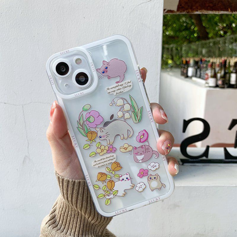 Nice Flowers Cat Soft Case iP iPhone 11 12 13 Pro Max 6 6S 7 8 + Plus X XR SE 2020 XS Max Casing