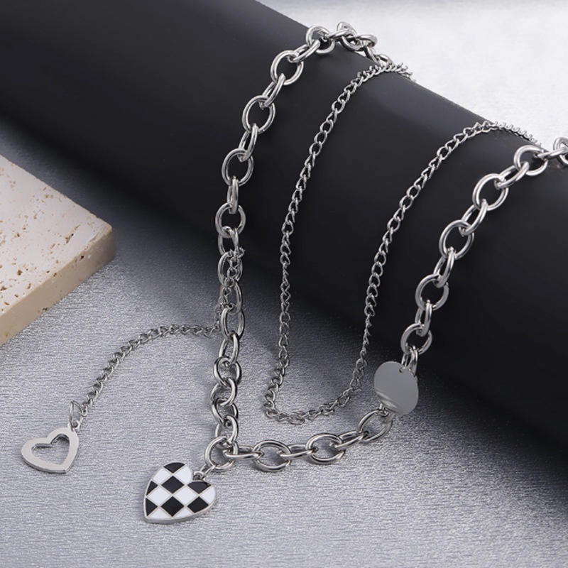 Kalung Rantai Choker Liontin Hati Hollow Ganda Warna Silver Gaya Hip Hop Untuk Aksesoris Perhiasan