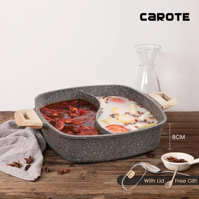 Carote Hotpot Kayu Essential dengan Pembagi dan Tutup, Panci