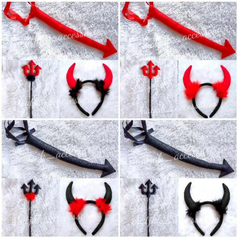 Halloween Kostum Ekor Tongkat Bando Devil Iblis Setan Evil Cosplay Party Pesta Costumes Halloween