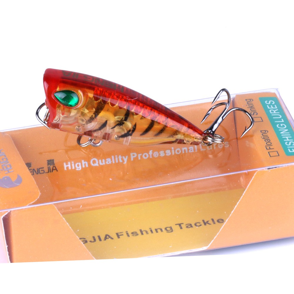 HENGJIA 1PCS 4CM/3.3G  Micro Fishing Lure Mini Topwater Popper Casting Triple Hook Retail Box