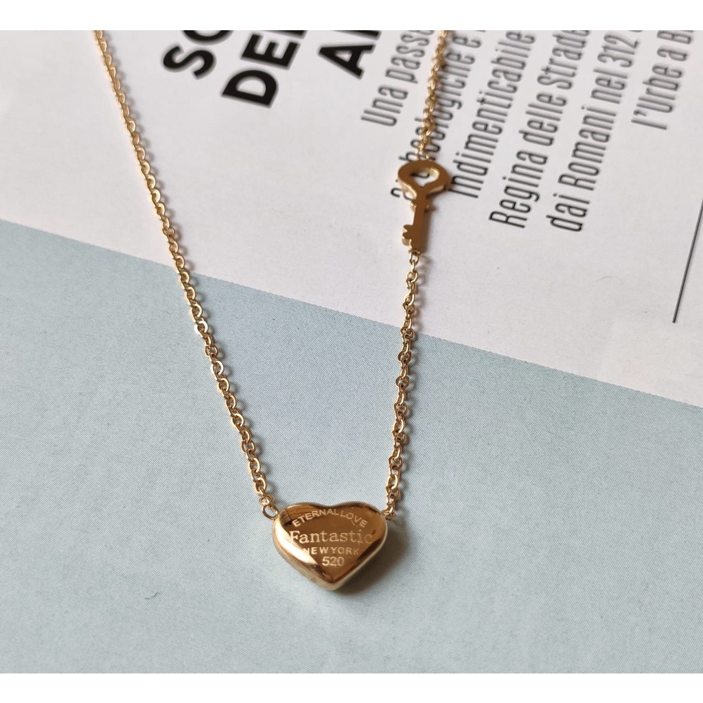 kalung titanium wanita liontin love / perhiasan fashion wanita asli titanium