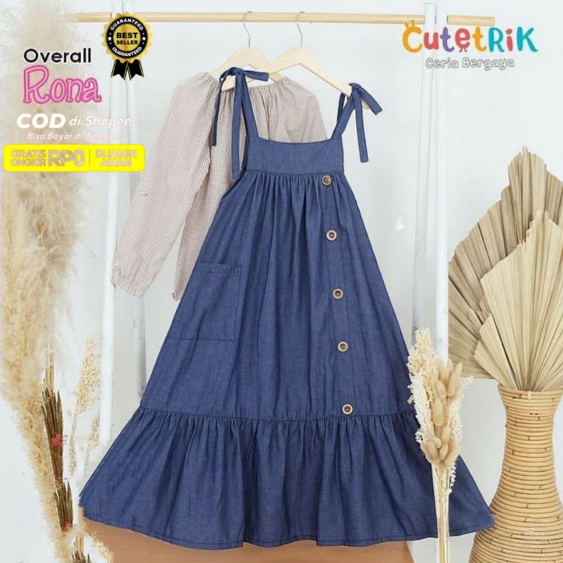 [Cod] Rona Overall Set 2in1 Baju Gamis Wanita Remaja Setelan Overall Terbaru Fashion Muslim Murah Ba