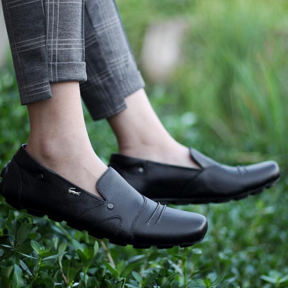 Sepatu Kasual Slip On Hitam Crocodile Slop Justin Bahan Kulit Asli Semi Formal Nyaman Keren Santai