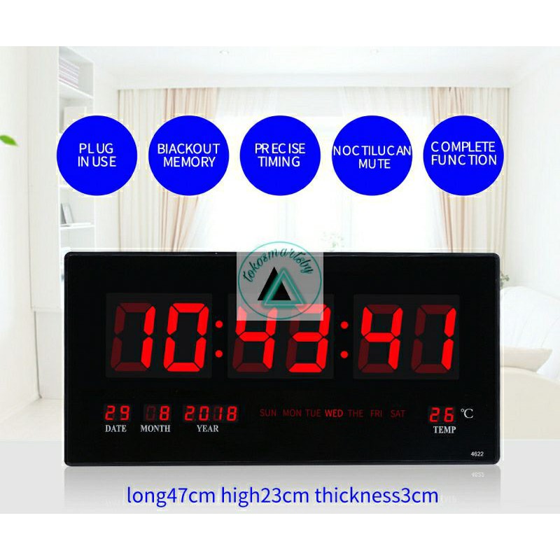 Jam Dinding Digital LED 3615 / 4622 Ukuran Besar Merah/Hijau/Biru