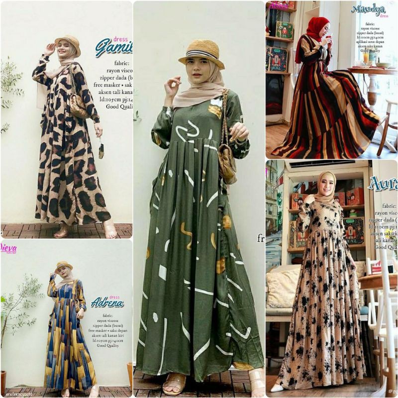 Gamis Motif Delila Dress Original Adieva Mat Cotton Viscose Import