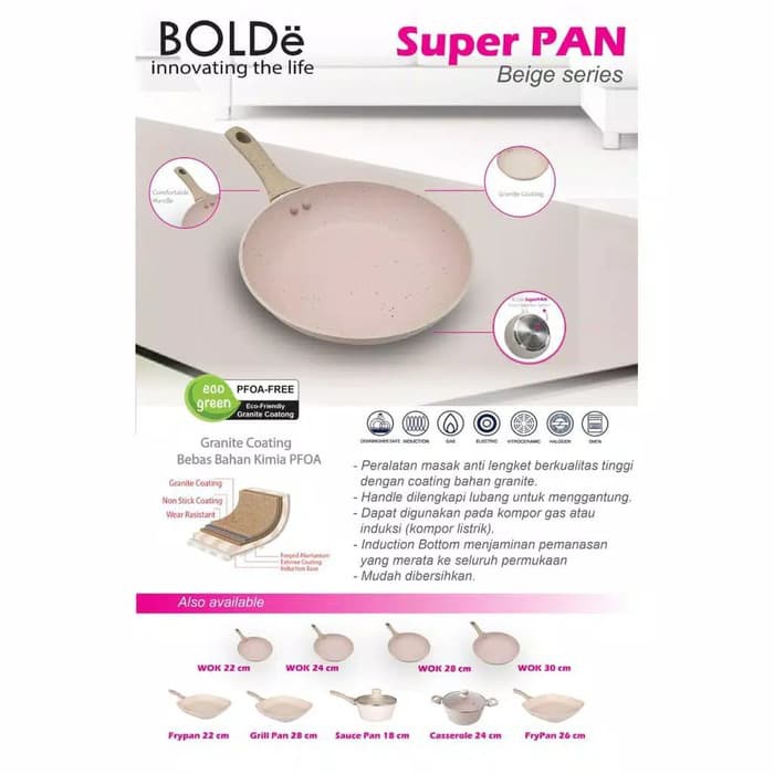 BOLDE Wajan Granite coating superpan Wok pan 26cm Beige induksi