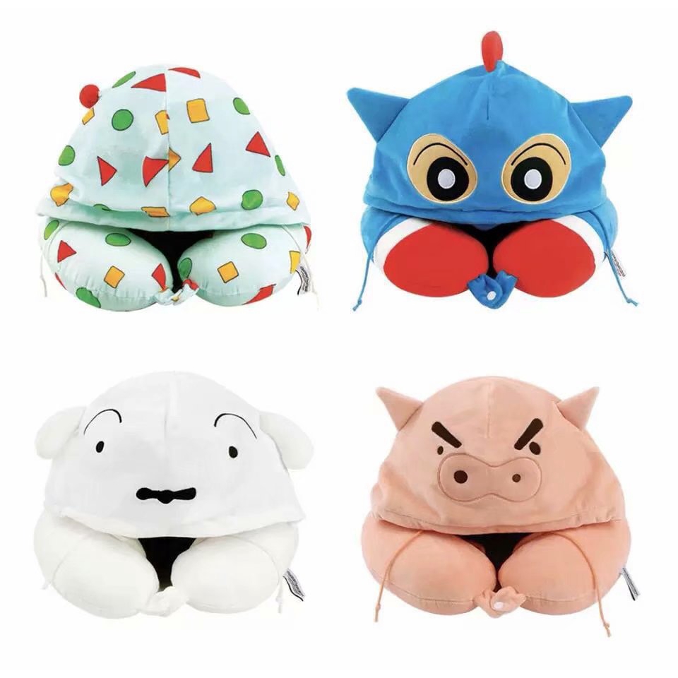 Bantal Leher Bentuk U Desain Kartun Crayon Kecil Lucu Warna Putih