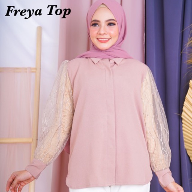 Freya Top Lengan Transparan/Kemeja Tule/Lace