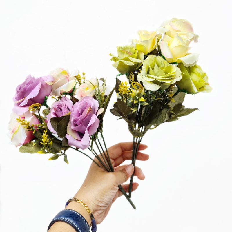 Bunga Mawar 2 Warna AF58 Hybrid Tea Roses Plant Artificial Dekorasi Backdrop Properti Foto Wedding