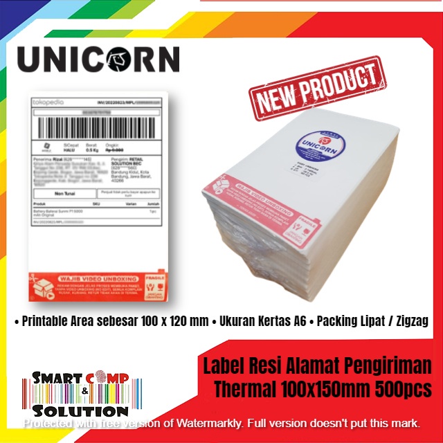 Label Thermal Zigzag Resi Alamat AWB A6 100x150mm Stiker Video Unboxing