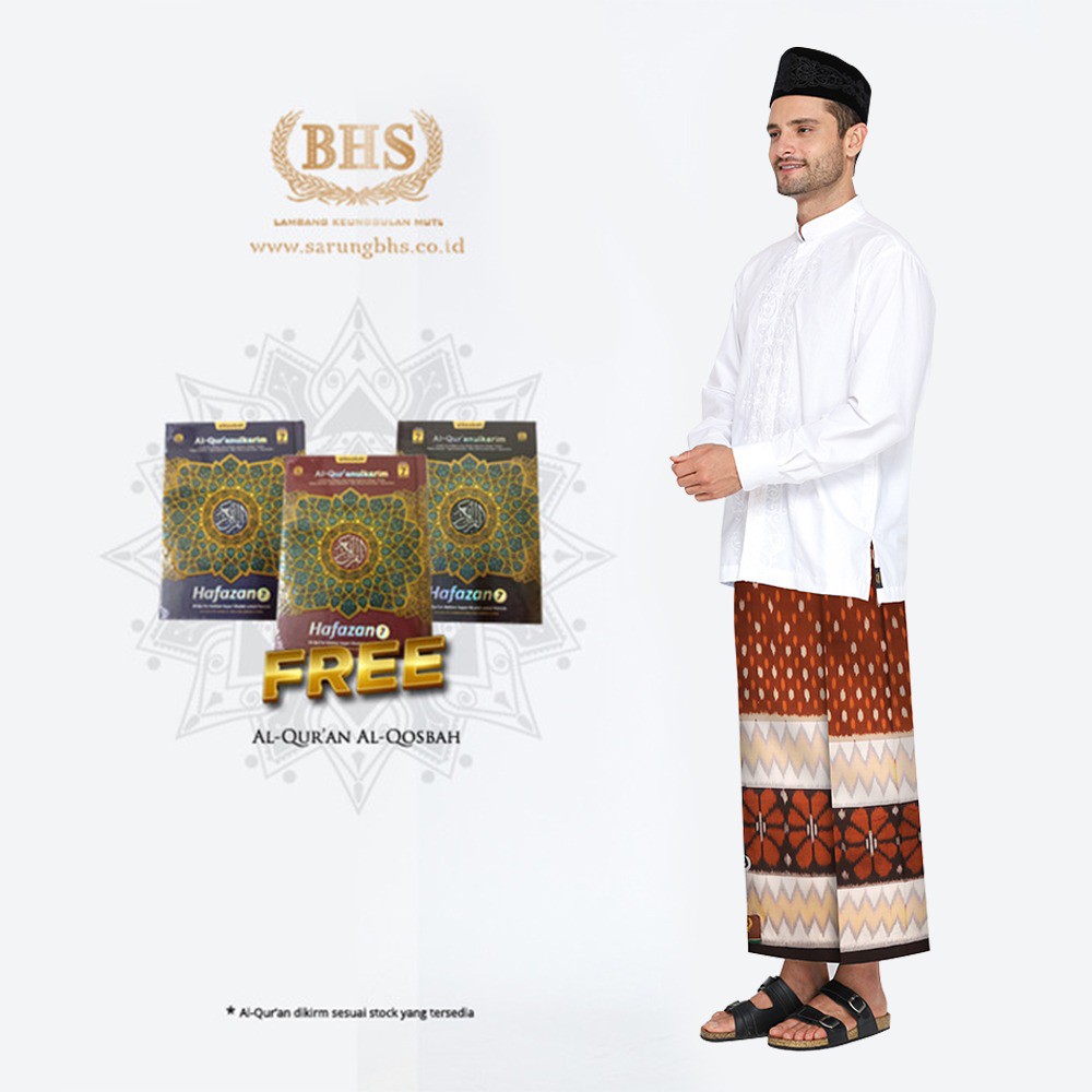 Sarung BHS Royal Gold Motif Ikat Border Dua Warna Coklat