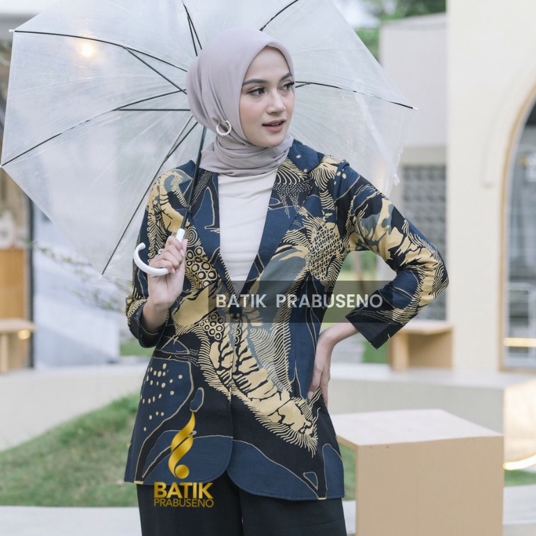 Lorenza Blazer Batik Wanita Prabuseno Original Solo Atasan Muslim Elegan Premium Terbaru 2022 Katun 