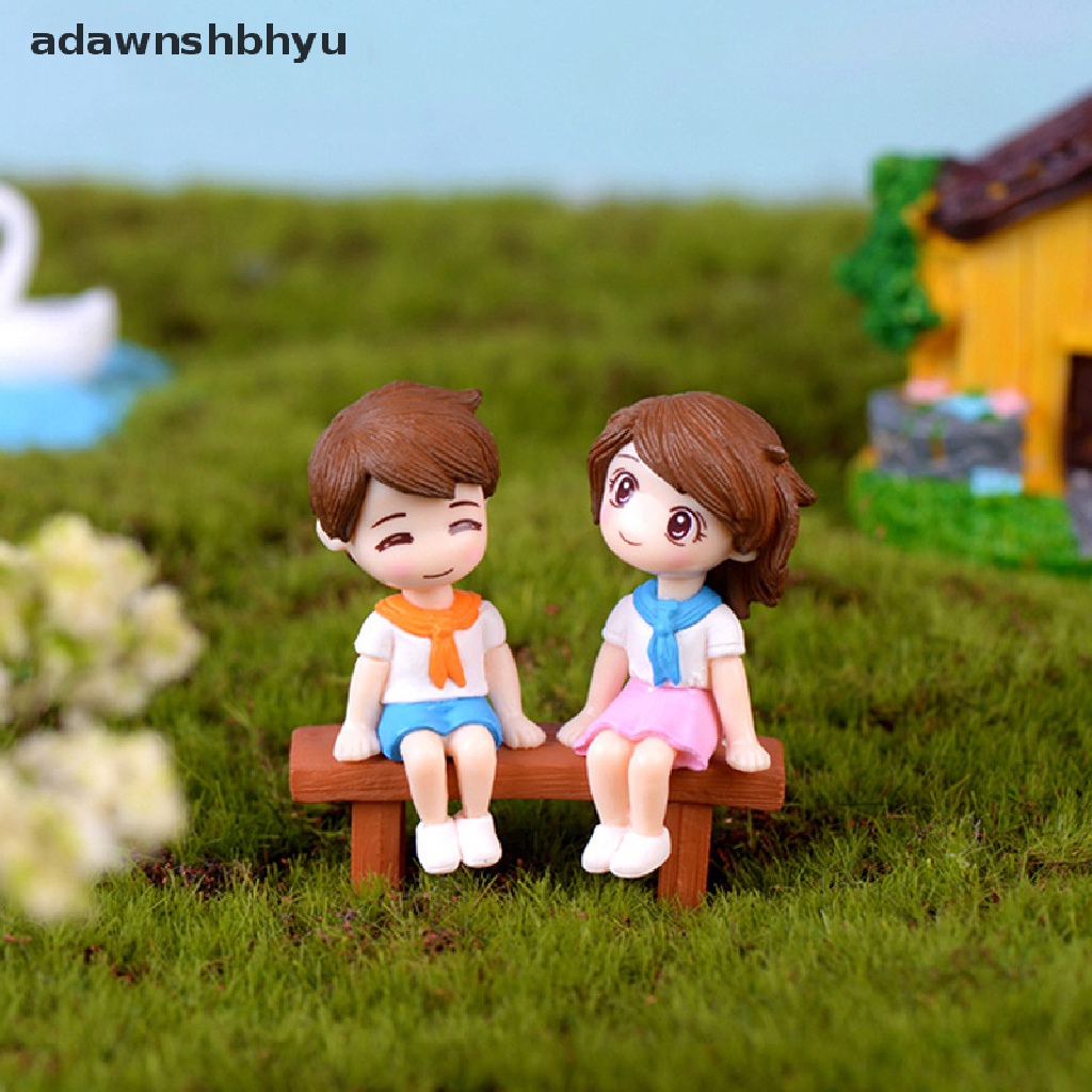 [adawnshbhyu] 1set Sweet Couple DIY Patung Miniatur Mini Taman Deco Kursi Lanskap Mikro.