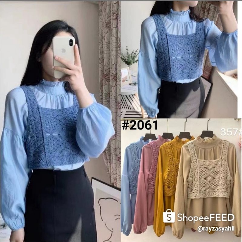 Winni Vintage Blouse ( Set blouse 2in1 + tanktop rajut ) BEST SELLER