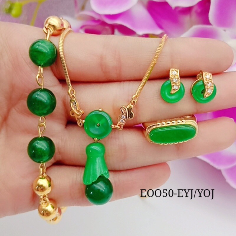 xuping set perhiasan wanita lapis mas awet permata giok asli impor star+