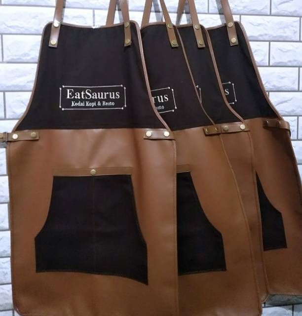 Full apron barista celemek barbershop apron cafe celemek cukur rambut kanvas &amp; high quality syntetic saddle colour