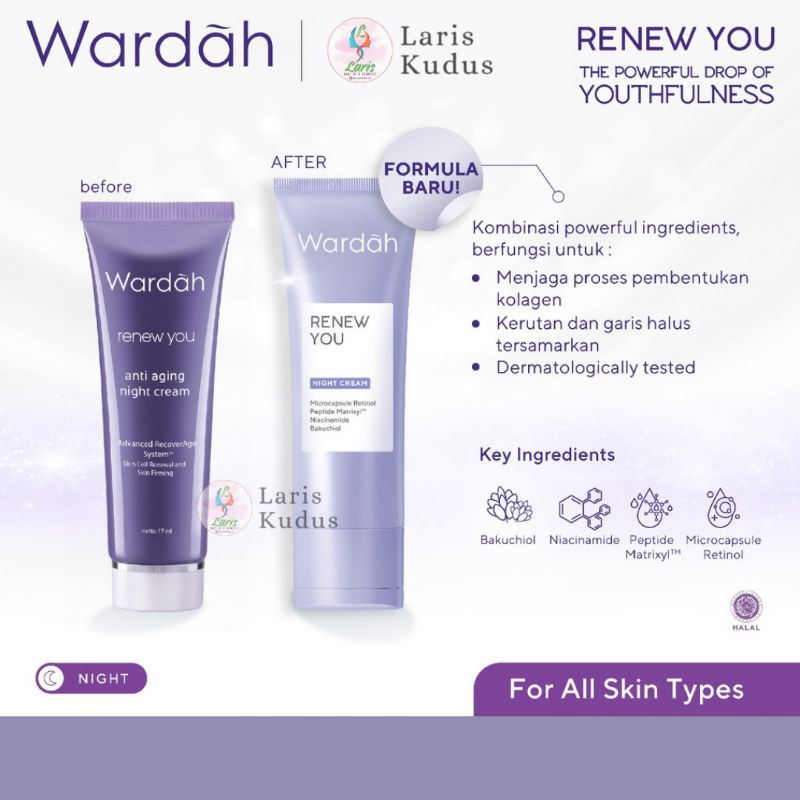 Wardah Renew You Night Cream 15ml/Wardah Renew You Night Cream/Wardah Renew You Krim Malam/Wardah Kr