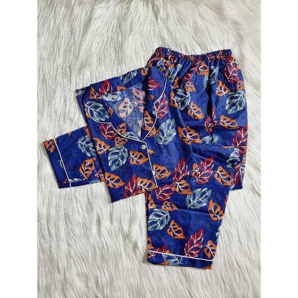 Baju Tidur Piyama Wanita/Cewek Pajamas Dewasa Katun Motif Daun Janbol PP Lengan Panjang Kekinian