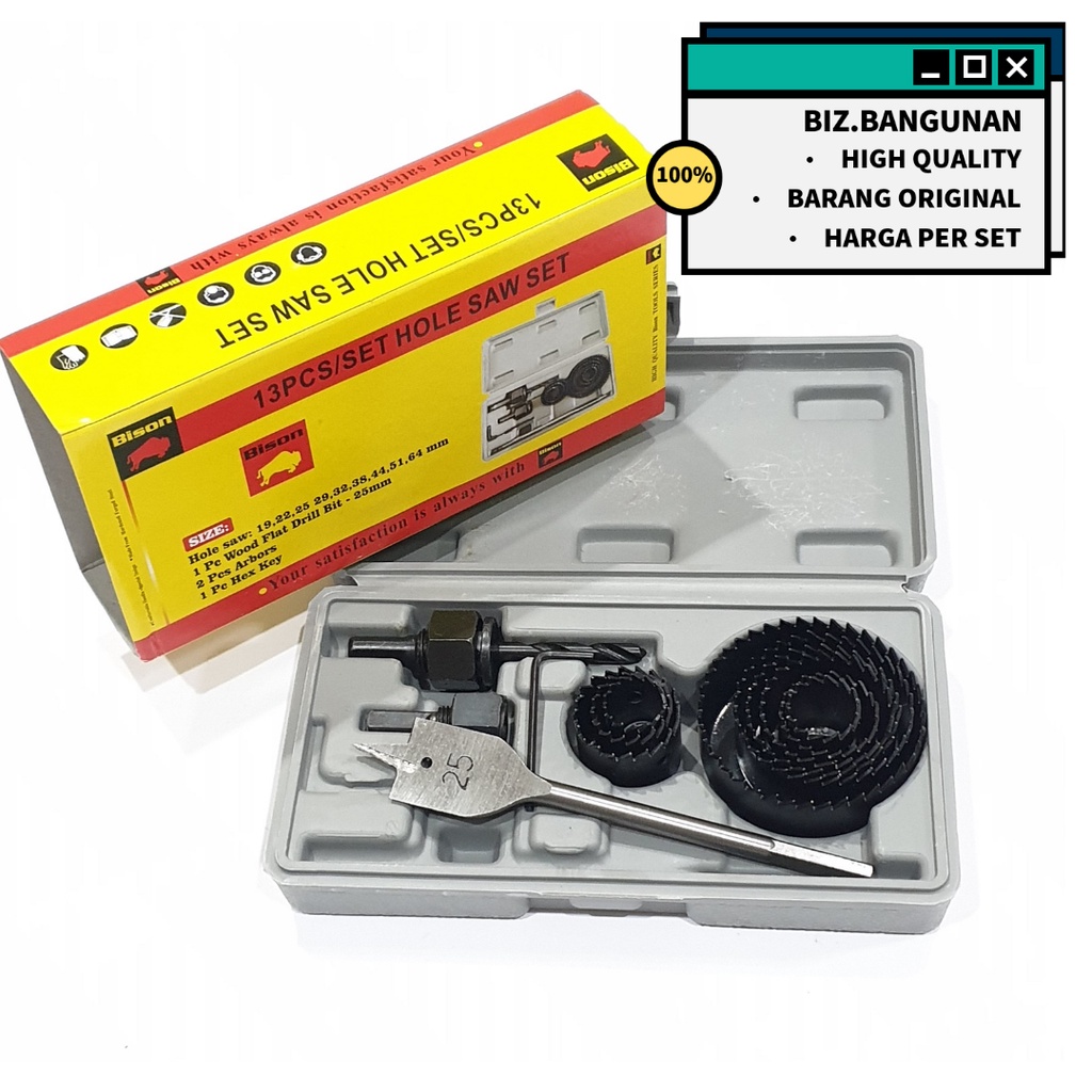 HOLE SAW SET BISON 13PCS - MATA BOR PELUBANG KAYU PIPA PVC HIDROPONIK