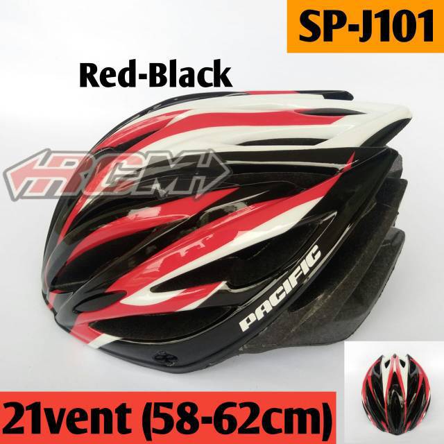 HELM SEPEDA MTB DEWASA NEW SP-J101 RINGAN AMAN BERKUALITAS SNI ADA LAMPU BLKG MERAH PUTIH L 56-61CM