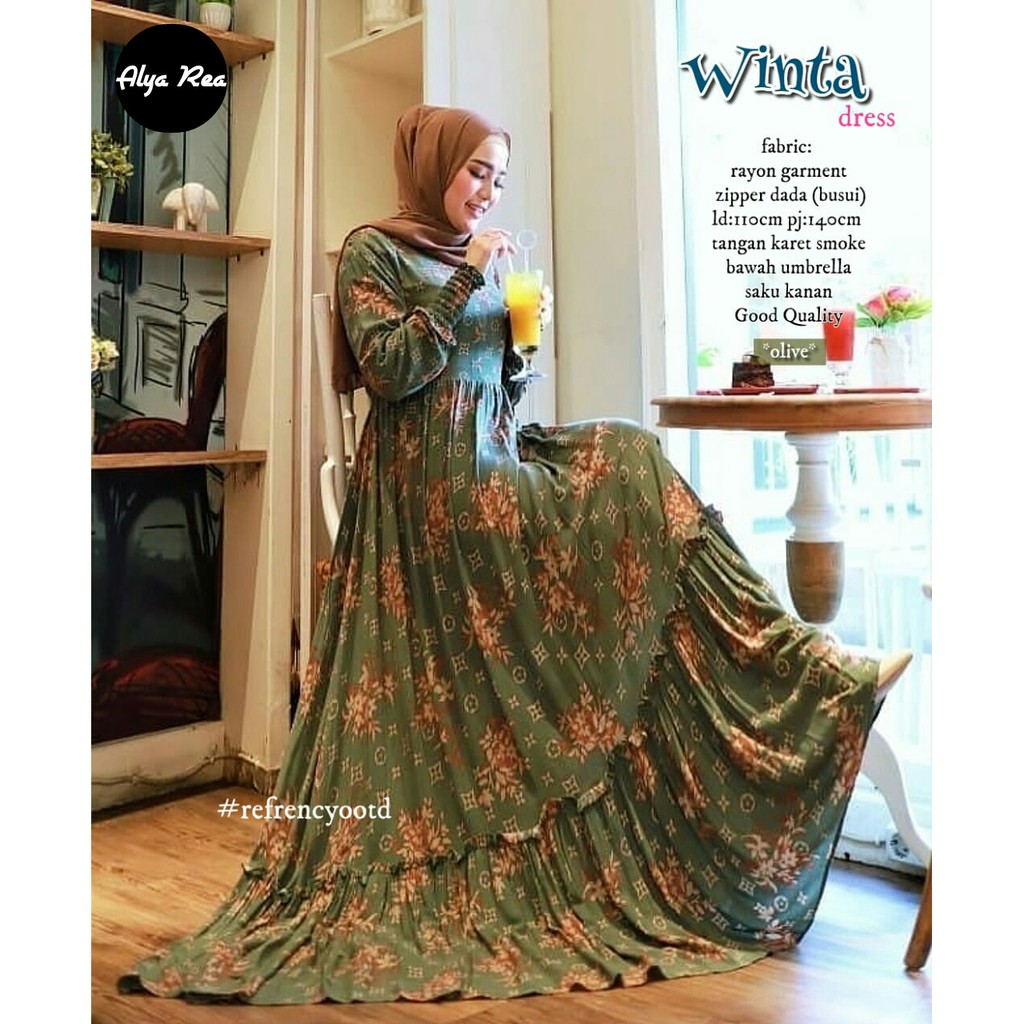 Gamis Motif Delila Dress Original Adieva Mat Cotton Viscose Import