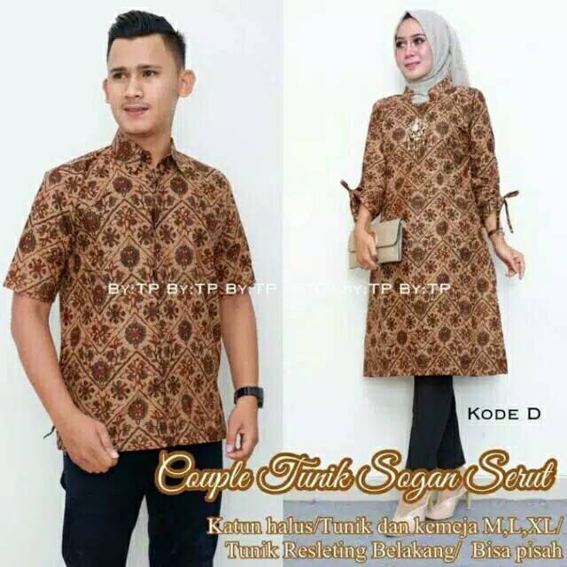 Couple Tunik Sogan Serut Genes Apsari Coklat Batik Modern Midi Sarimbit Kerja Seragam Kantor