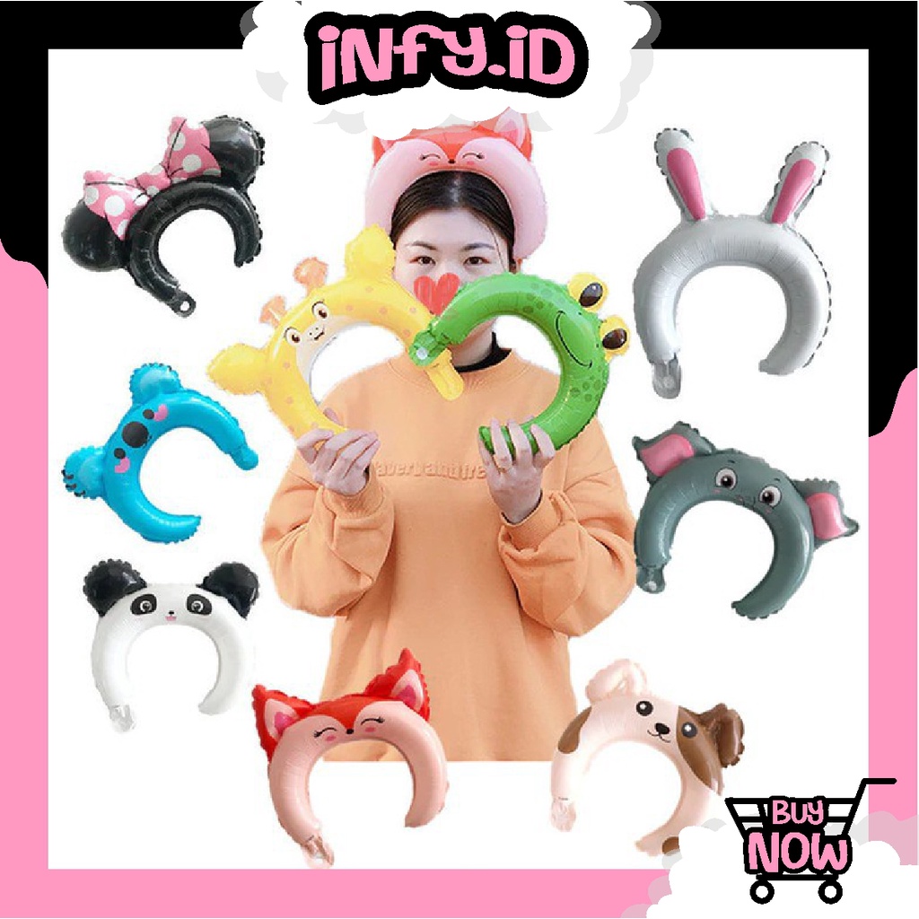 INFY - Balon bando karakter binatang / animal head band balon bando ulang tahun anak R489