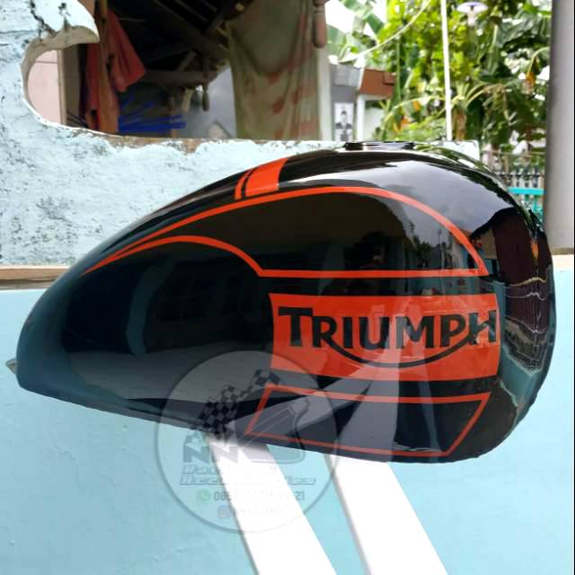 Tangki Custom Japstyle Scrambler model Triumph Hitam Merah