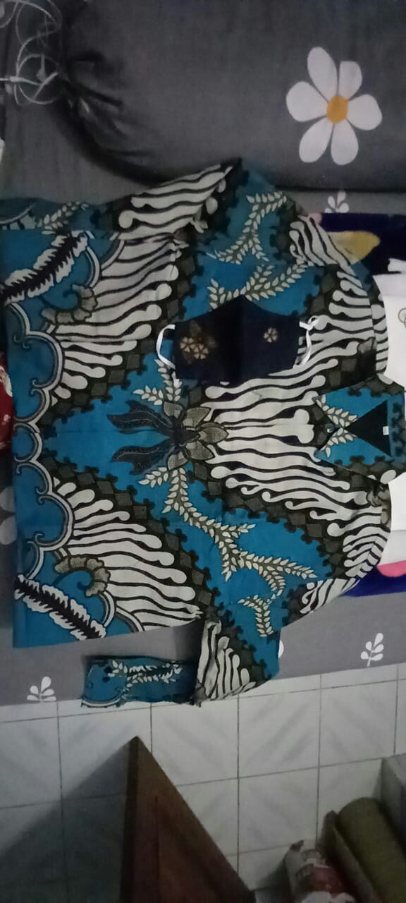 Wekso Biru Ranting Kemeja Batik Pria Lengan Panjang Katun Primisima Full Furing