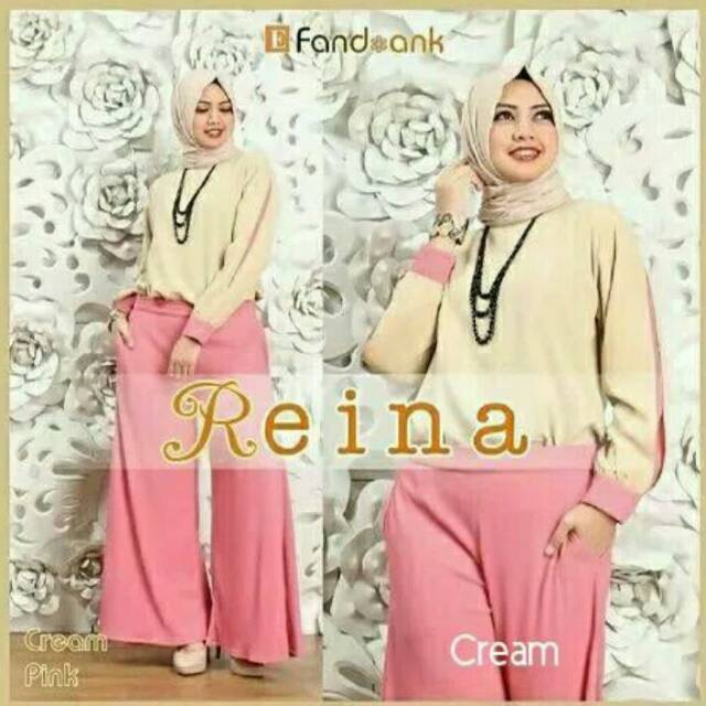 Baju Muslim Wanita Gamis Reina Setelan 3in1 Polos Warna Cream