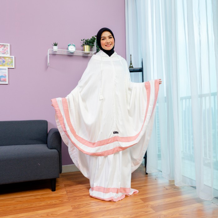 Mukena Zianisa List Mecca Dusty Pink-Broken White Allsize