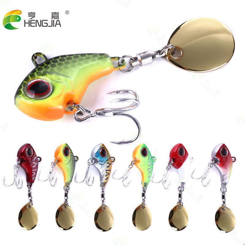 Hengjia 6pcs/lot 6 Color Umpan Pancing Spoon Vib Fishing Lure Mini 9g14g16g22g Vibrating Bait With Connect Ring Bahan Metal Dengan Kail Treble Hook