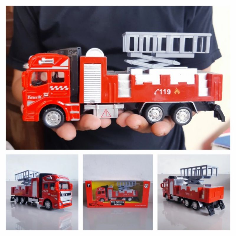 Diecast Truck Pemadam Kebakaran Alloy - Mainan Miniatur Mobil Truk Ladder