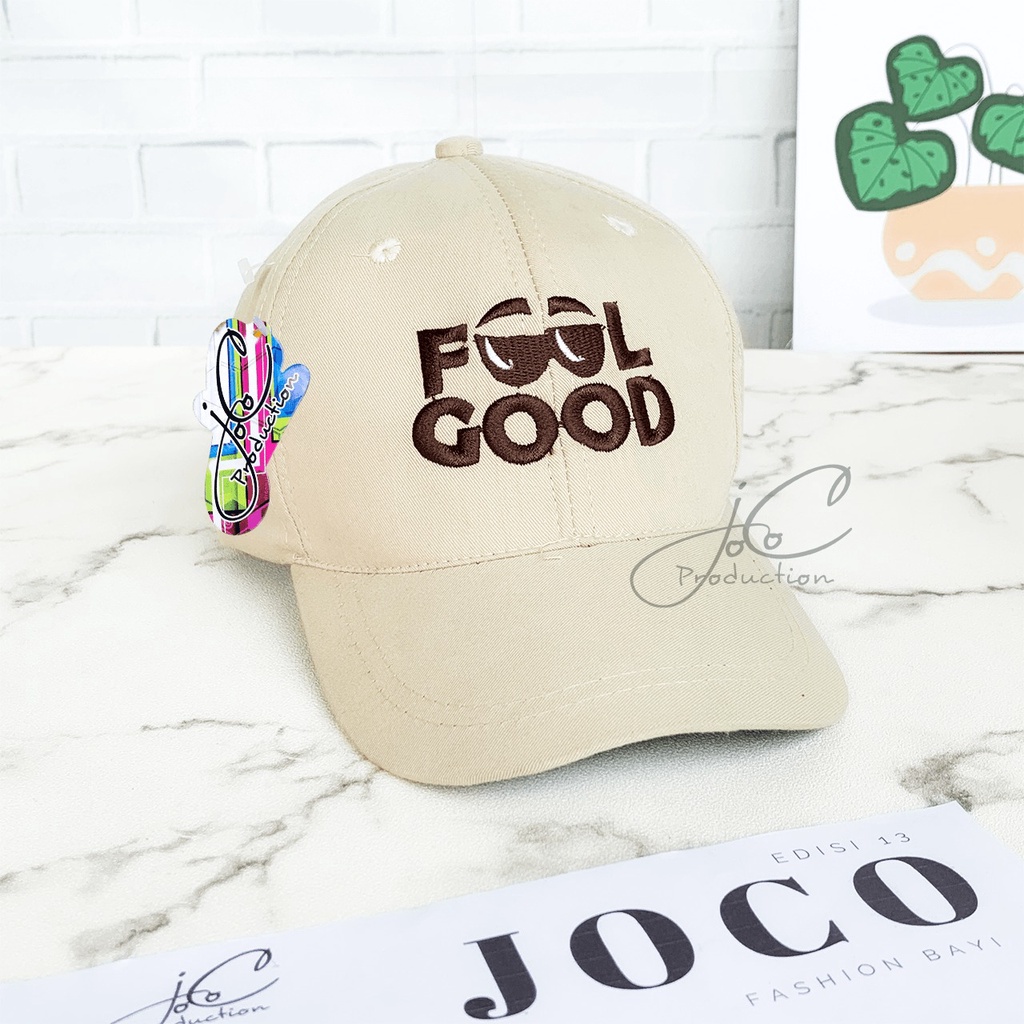 PHILEO | TOPI ANAK FASHION HAT TOPI MOTIF LUCU BORDIR UNISEX TOPI MOTIF FEEL GOOD-Feel Good - Cream