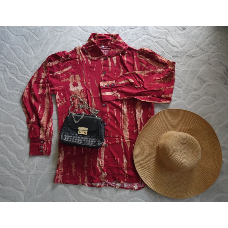 Kemeja merah motif/kemeja rayon premium