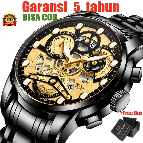 Jam Tangan Pria Anti Air Original Melubangi Luxury Metal WatchJam Tangan Pria Anti Air Original Stainless Steel Kuarsa Original Tahan Air （Free BOX+Kartu Garansi）